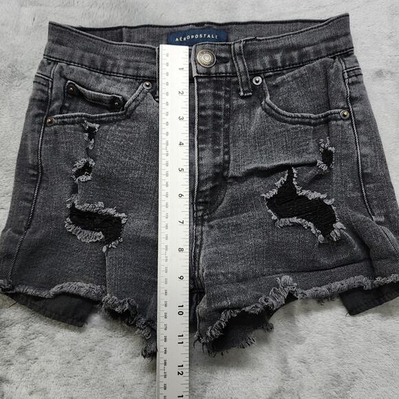 Aeropostale Shorts Womens 00 Faded Black Aero Cheeky Short Ripped Distressed - Picture 9 of 12